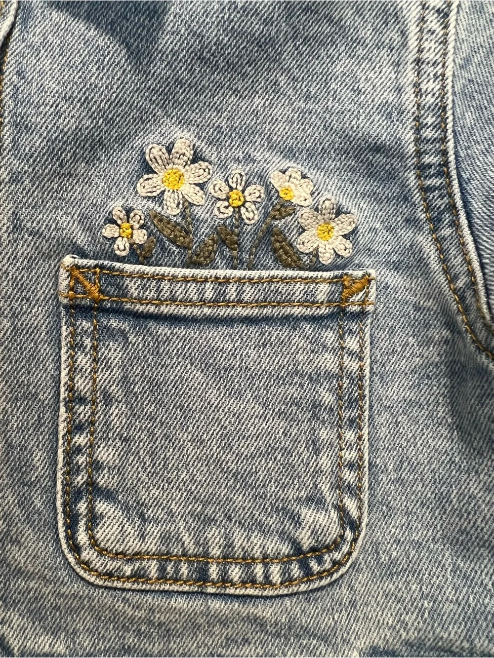 GAP Light Blue Infant Denim Jacket with Daisy Pocket Embroidery
